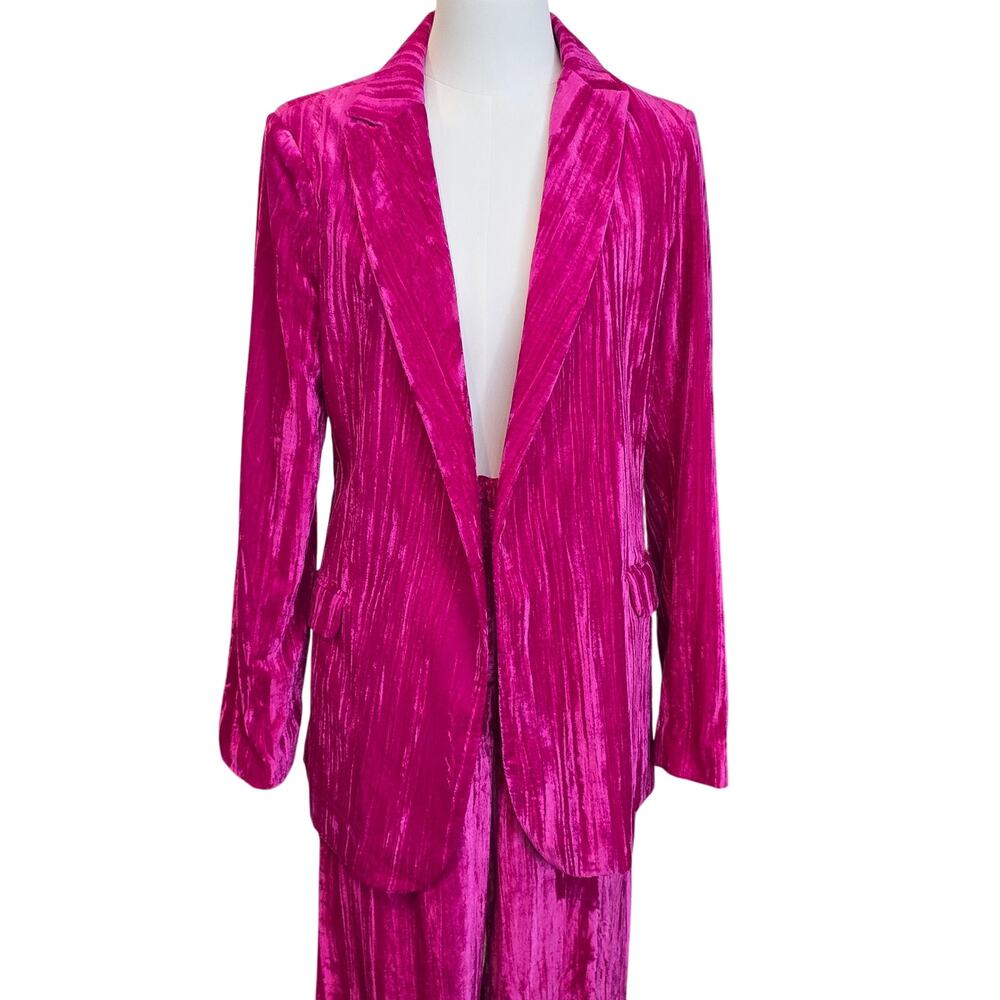 Womens NWT Nasty Gal Crush Hot Pink Velvet Suit Set Blazer US 4, Pants US 6 - Picture 3 of 10